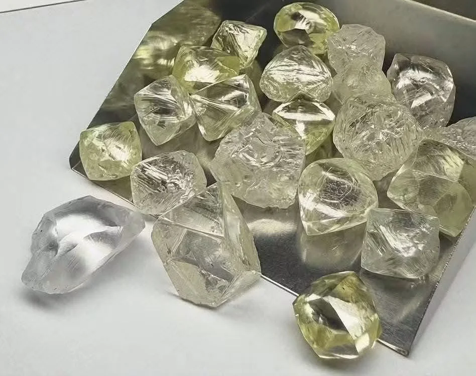 Natural rough diamonds on a display surface